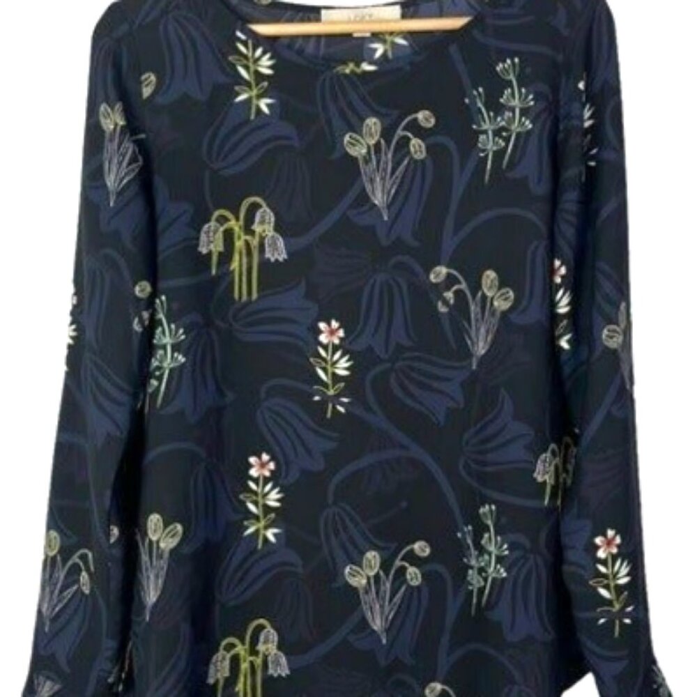 LOFT Floral Design with Adjustable Length Sleeve Career Blouse Size Large